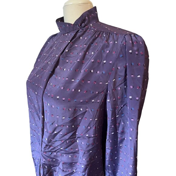 Prophecy Vintage Floral Silky Purple Librarian Blouse Sz Large Appx (Unsized) Ma - Picture 6 of 13